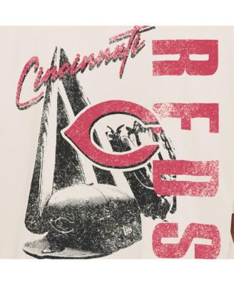 New Era Men's Cream Cincinnati Reds Cooperstown Collection Oversized Throwback Distressed T-Shirt