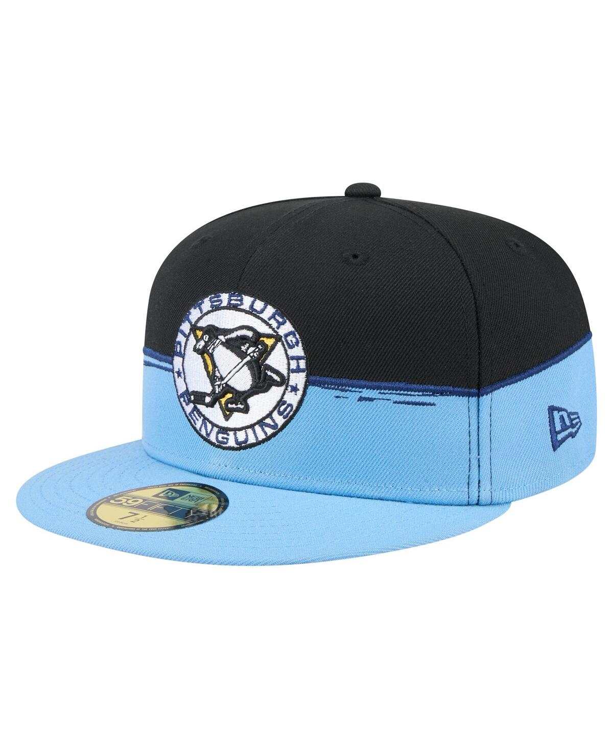 New Era Men's Black/Light Blue Pittsburgh Penguins Vintage Color Dip 59FIFTY Fitted Hat - Black, Light Blue