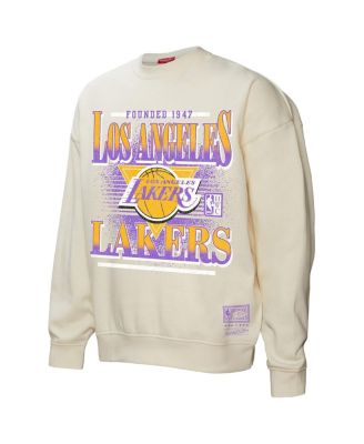 Women's Cream Los Angeles Lakers Oversprayed Pullover Sweatshirt