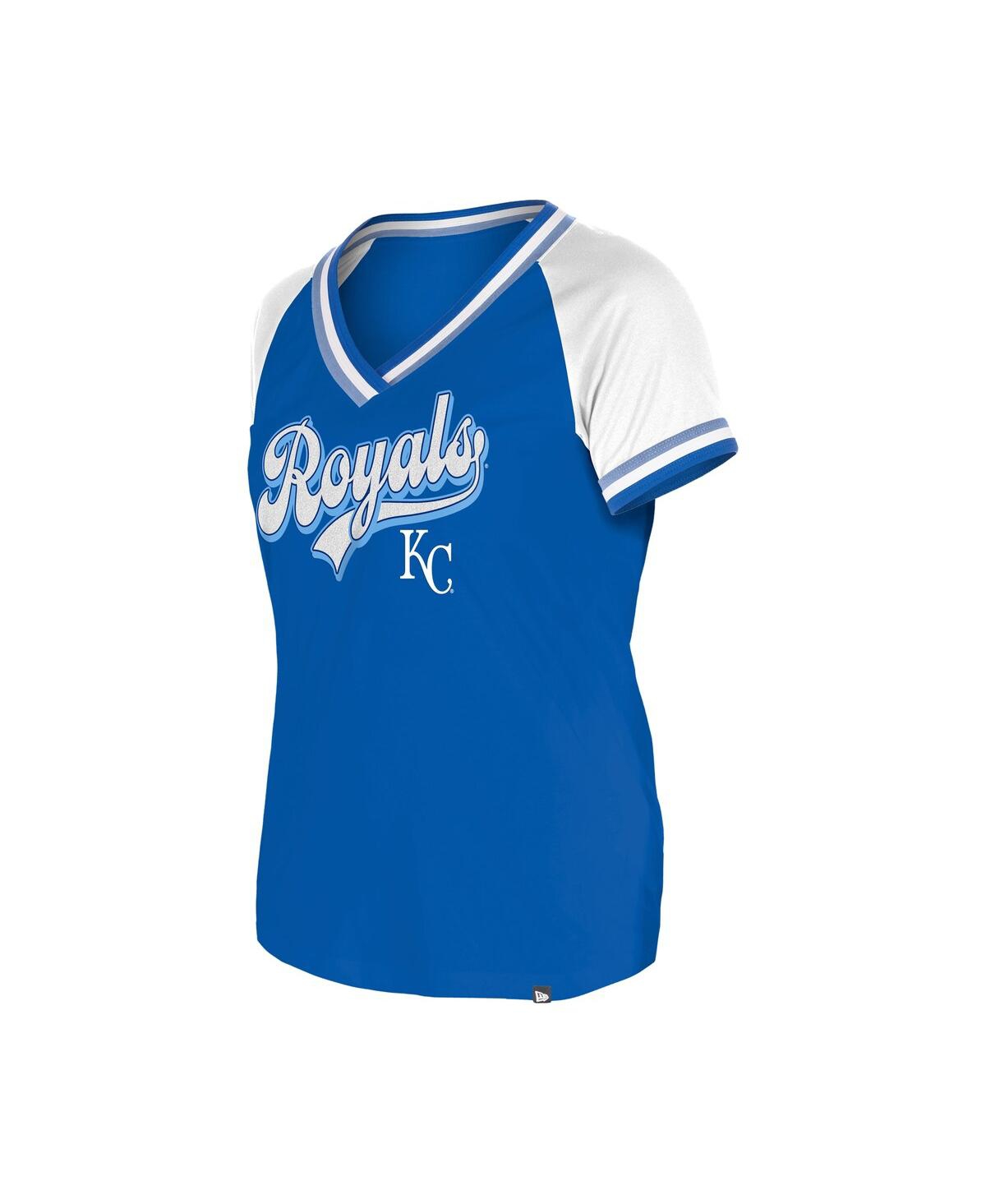 NEW ERA WOMEN'S ROYAL KANSAS CITY ROYALS GAMEDAY RAGLAN V-NECK T-SHIRT 