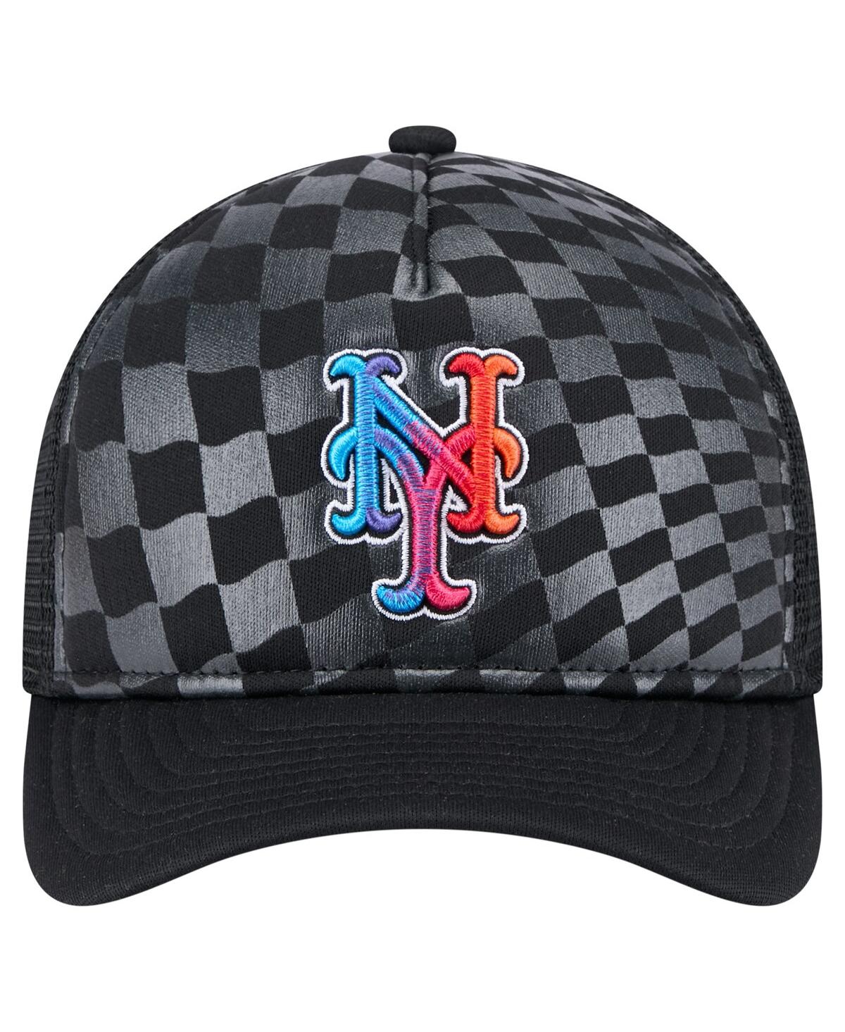 New Era Men's Black New York Mets Gradient 9forty A-frame M-crown Trucker Adjustable Hat In Black