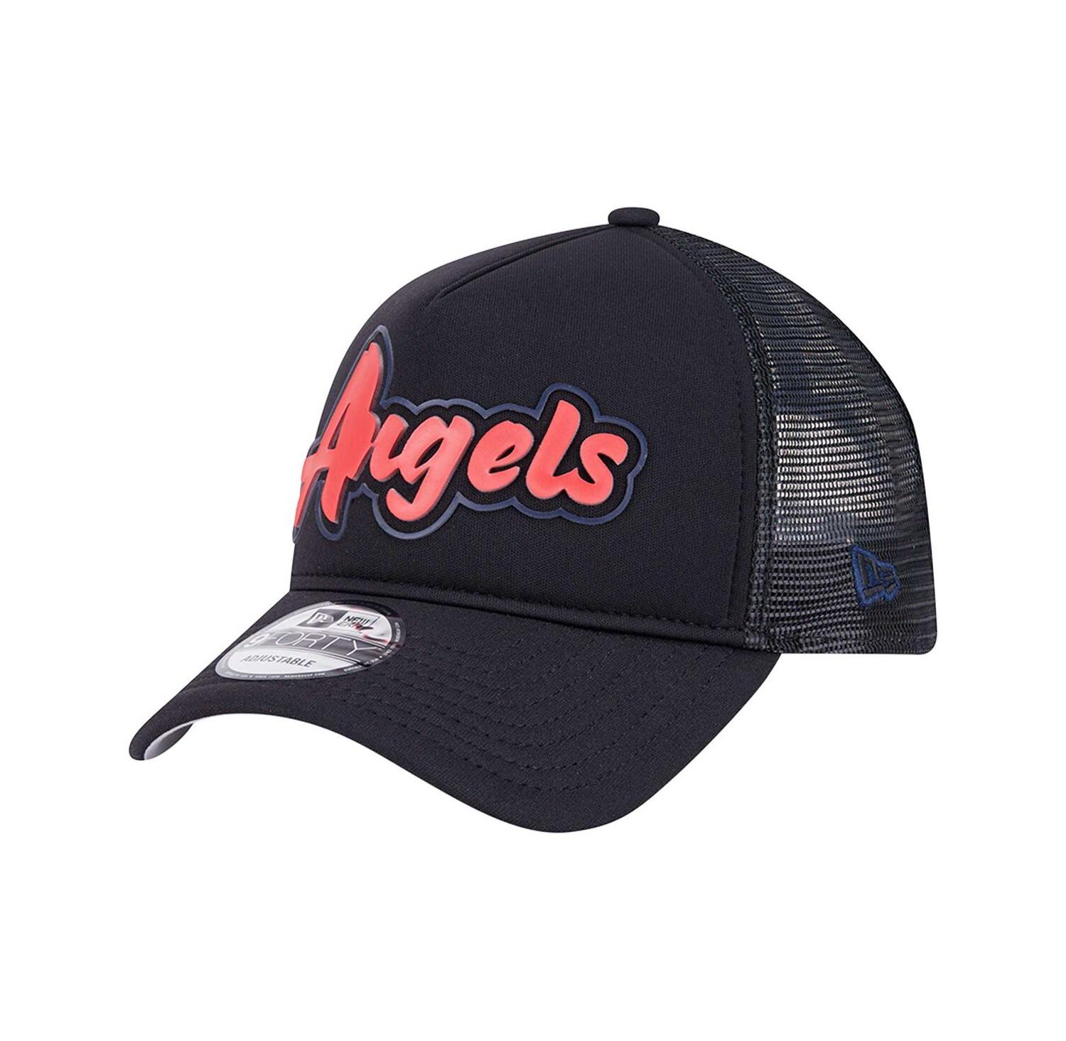 Men's Black Los Angeles Angels Retro Bold A-Frame Trucker 9FORTY Adjustable Hat