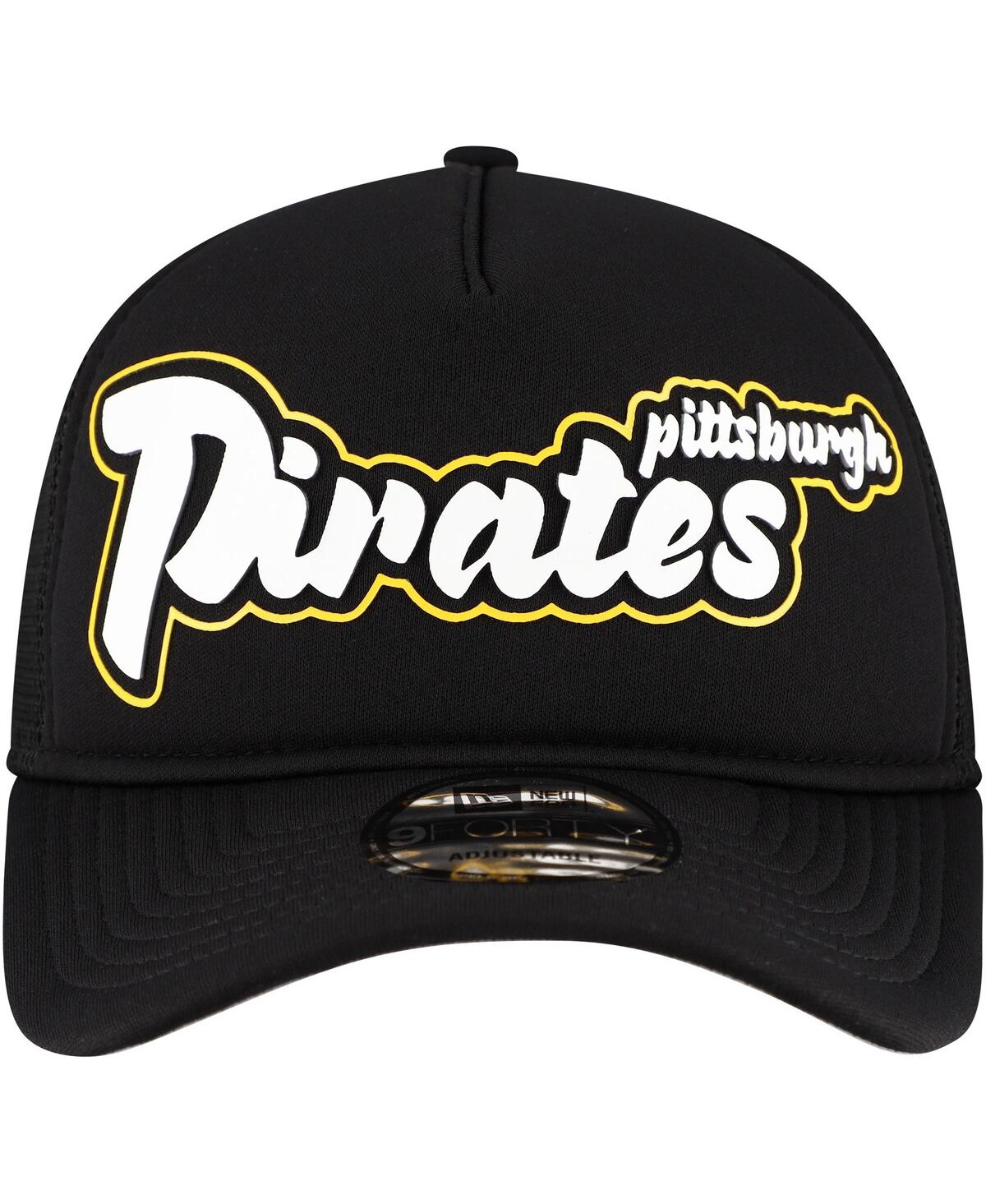 NEW ERA MEN'S BLACK PITTSBURGH PIRATES RETRO BOLD A-FRAME TRUCKER 9FORTY ADJUSTABLE HAT 