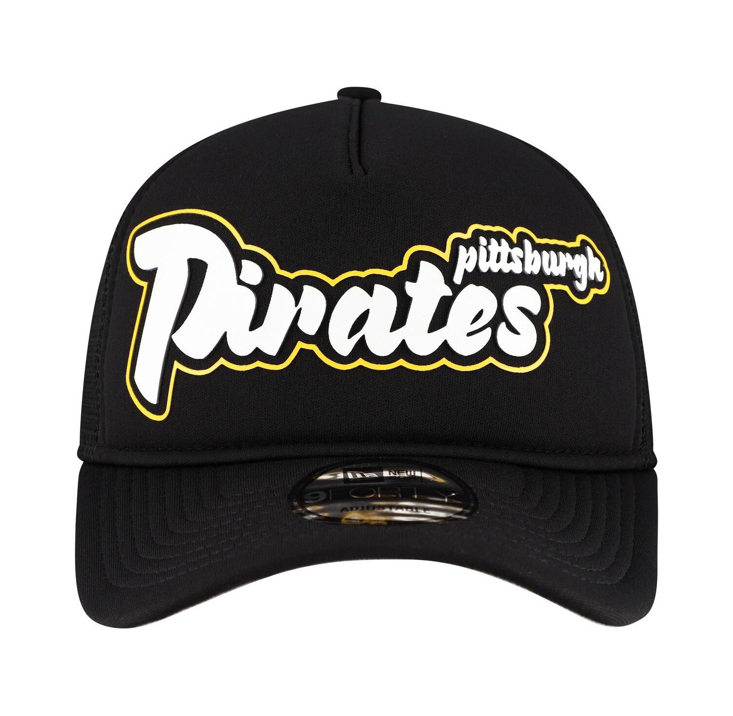 Men's Black Pittsburgh Pirates Retro Bold A-Frame Trucker 9FORTY Adjustable Hat