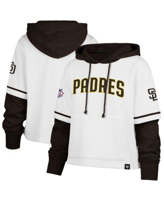 '47 Brand - Women's White San Diego Padres Trifecta Shortstop Cropped Pullover Hoodie