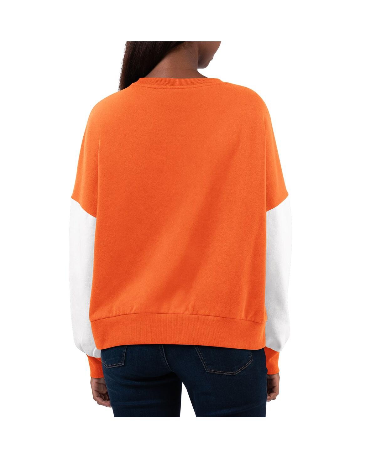 Shop G-iii 4her By Carl Banks Women's Orange/white Clemson Tigers Team Pride Color Block Pullover Sweatshirt In Orange,white