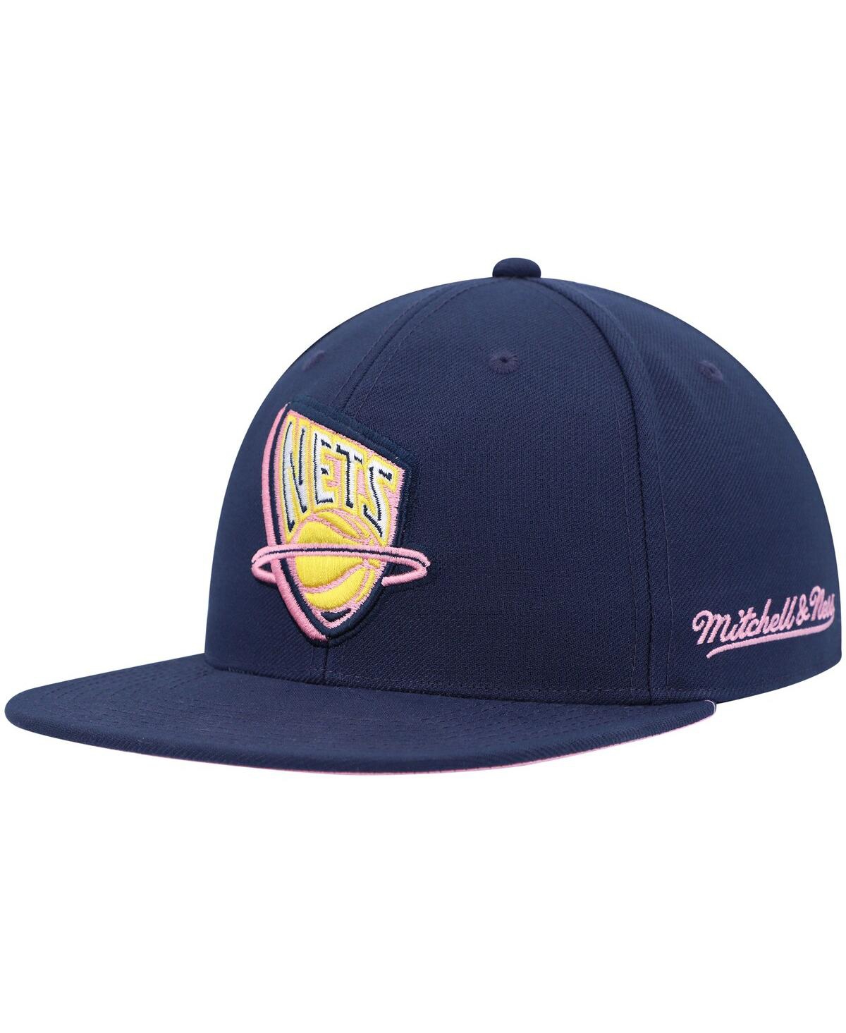 Mitchell & Ness Men's Navy New Jersey Nets 35 Years Burnt Sunrise Fitted Hat In Navy
