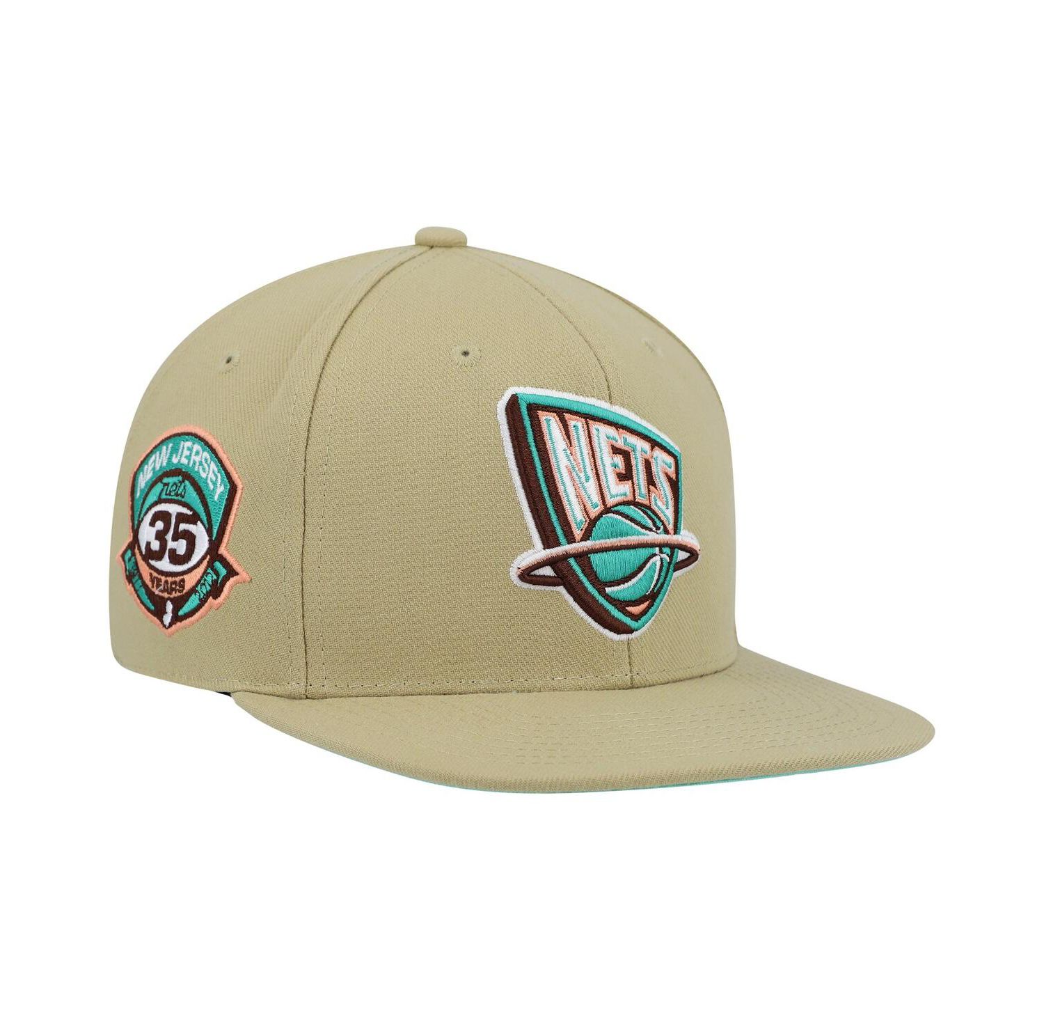 Men's Khaki New Jersey Nets 35th Anniversary Hardwood Classics Malibu Sunrise Fitted Hat