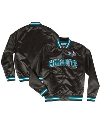 Mitchell & Ness - Men's Black Charlotte Hornets Hardwood Classics Lightweight Satin Full-Snap Jacket
