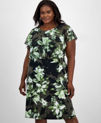 Plus Size Printed Blouson Midi Dress