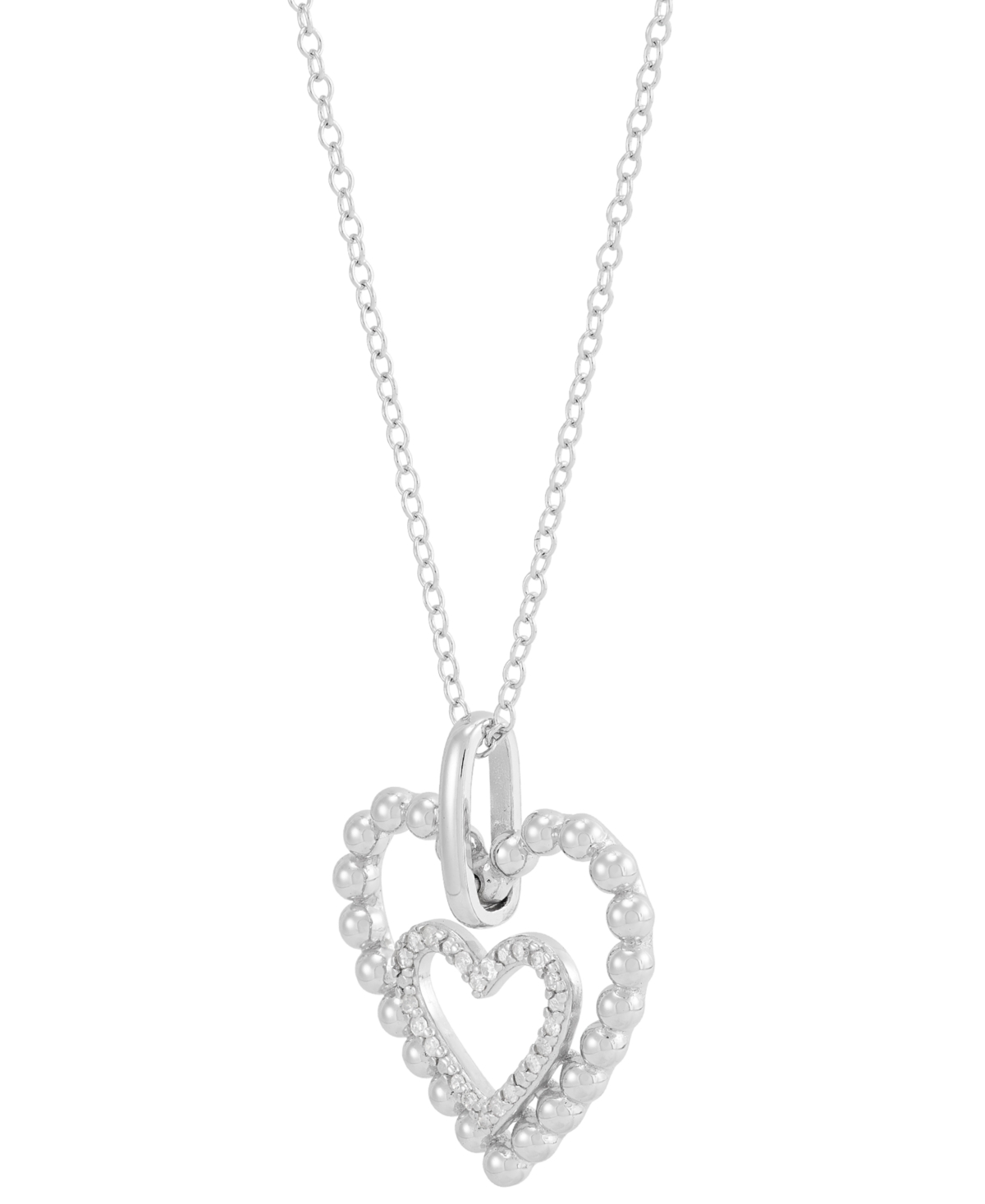 MACY'S DIAMOND DOUBLE HEART PENDANT NECKLACE (1/10 CT. T.W.) IN STERLING SILVER, 16" + 2" EXTENDER 