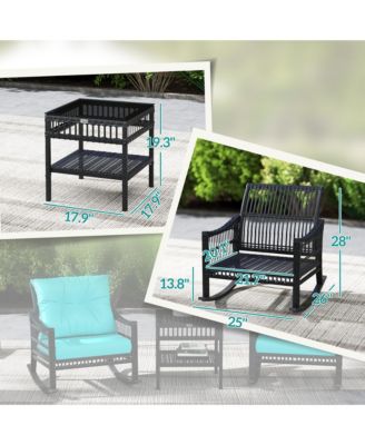 3 Pieces Rat Rocking Chair Set, Outdoor Rocker Chair,