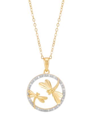 Macy's - Diamond Dragonfly Pendant Necklace (1/10 ct. t.w.) in 14k Gold-Plated Sterling Silver, 16" + 2" extender