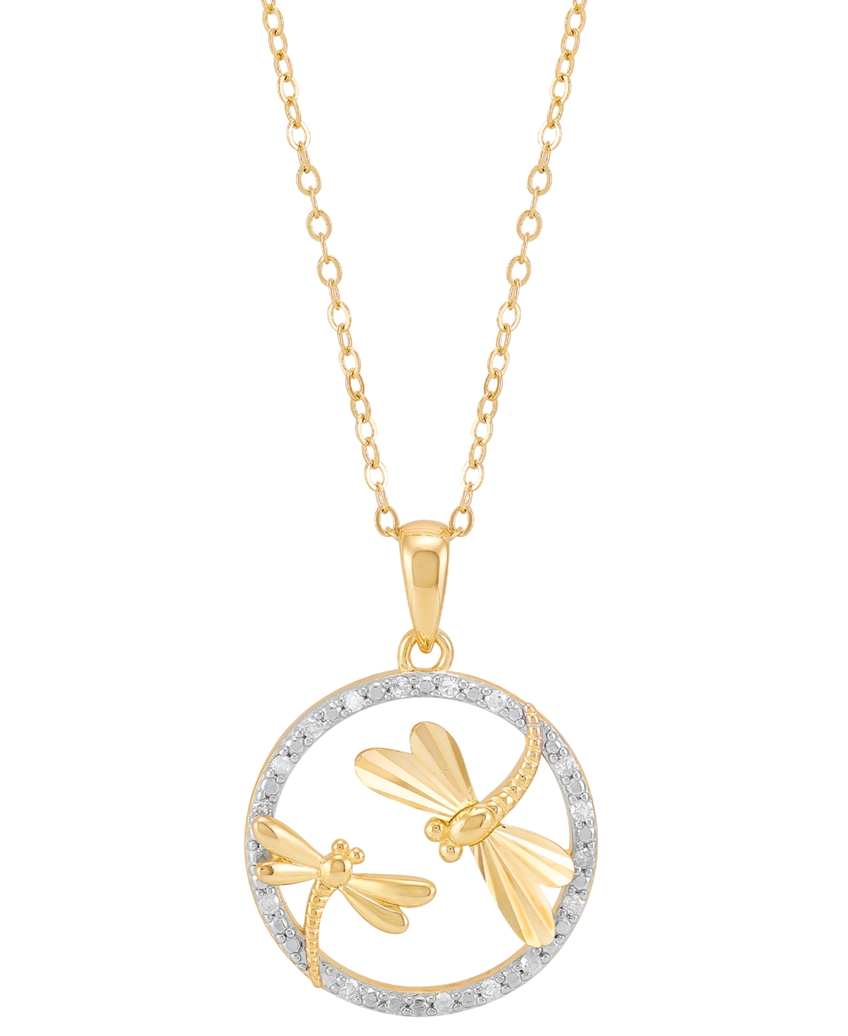 Macy's Diamond Dragonfly Pendant Necklace (1/10 Ct. T.w.) In 14k Gold-plated Sterling Silver, 16" + 2" Exte In Gold-plated Sterling Silver