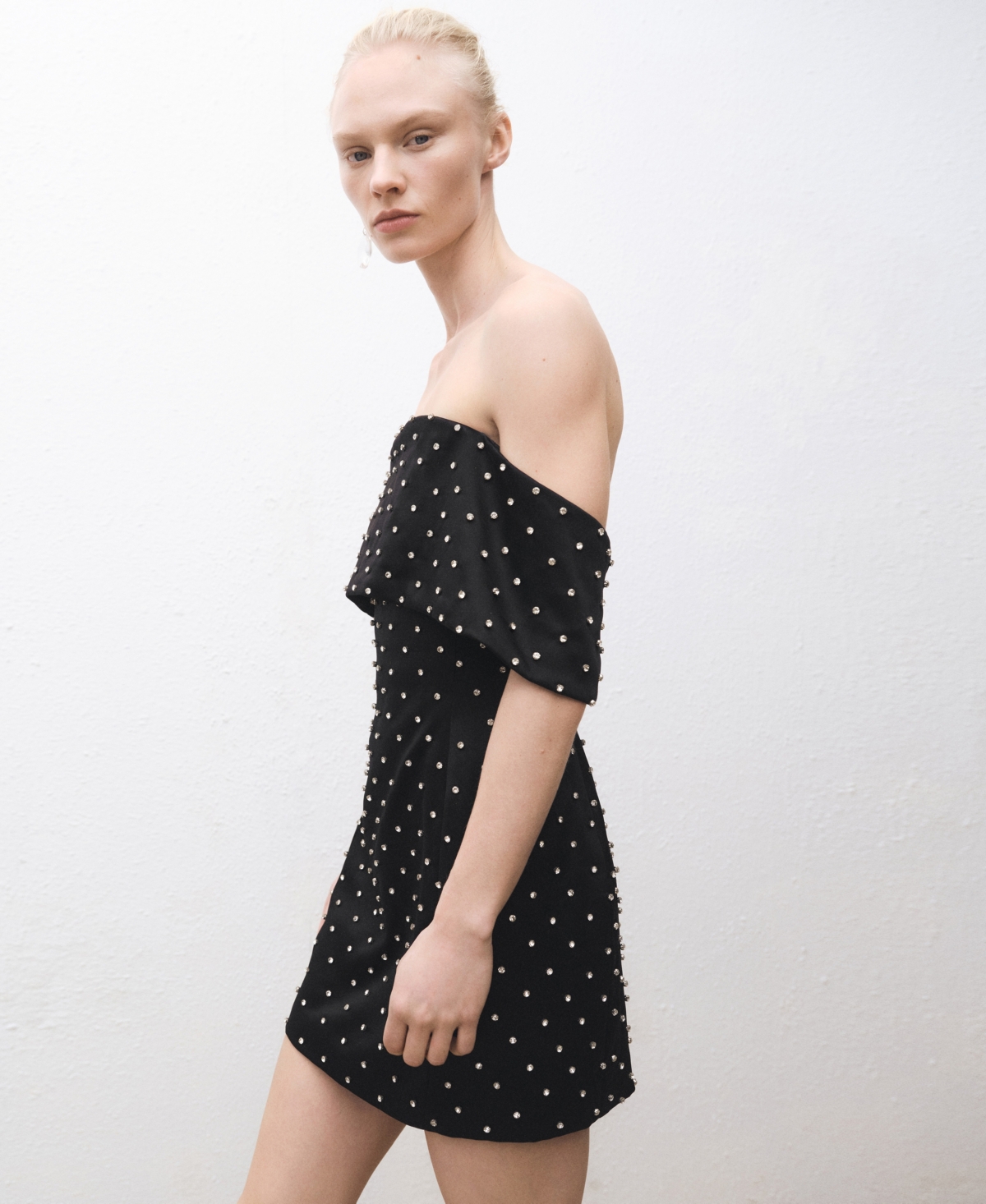 Shop Mango Women's Shiny Detailed Strapless Dress In Black