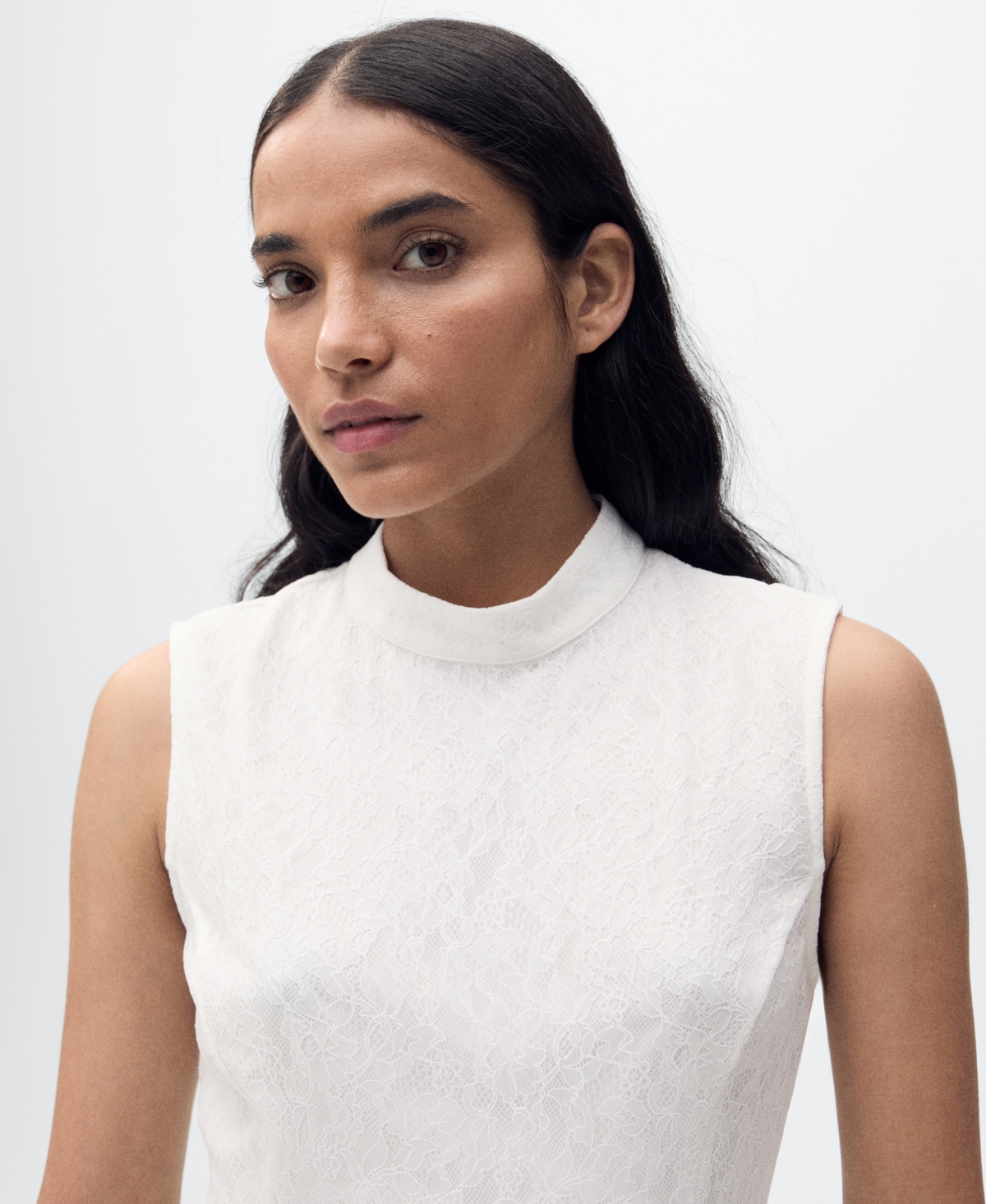 Mango Lace Godet Sleeveless Gown In White