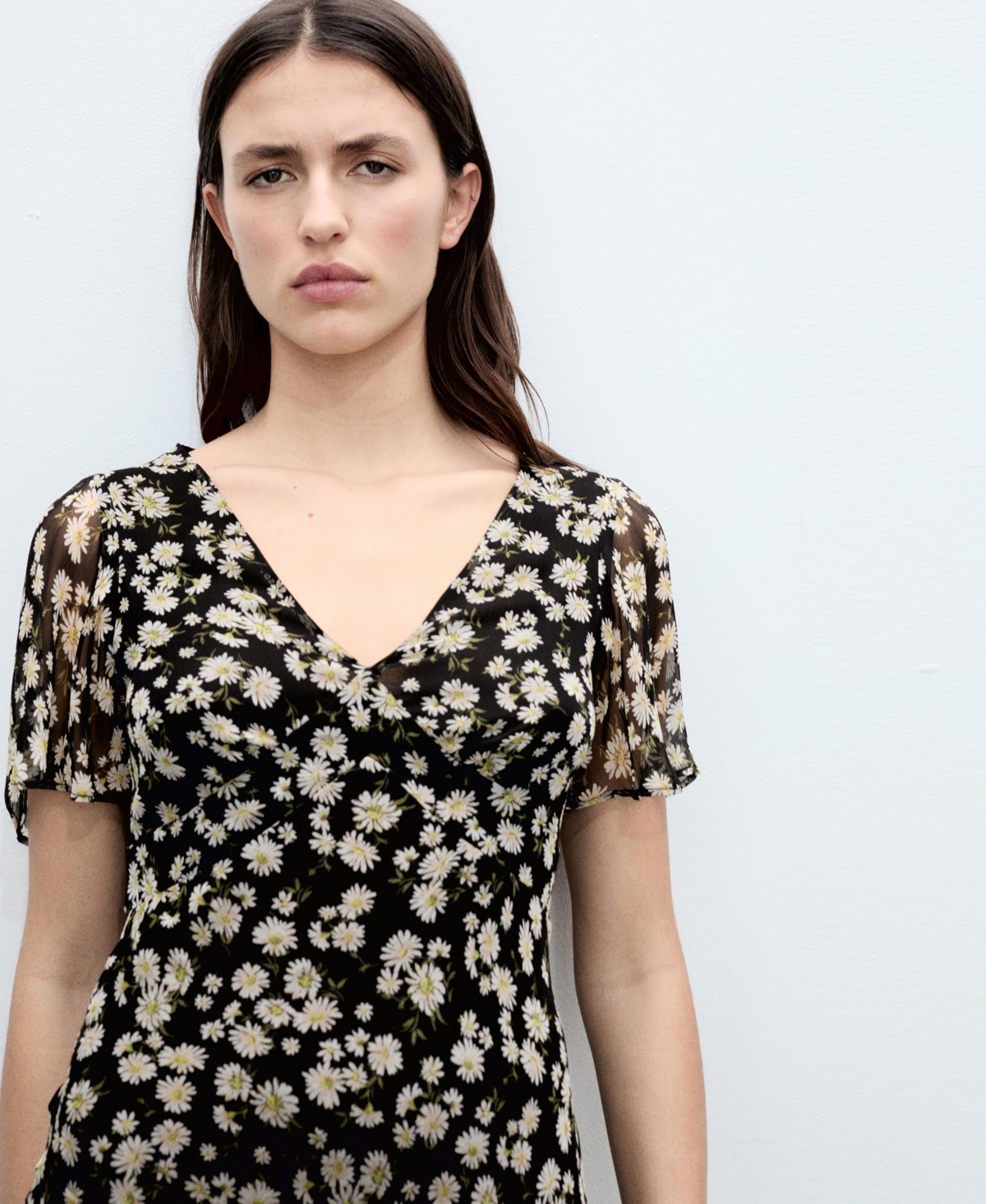 Mango Floral Print Midi Dress In Black