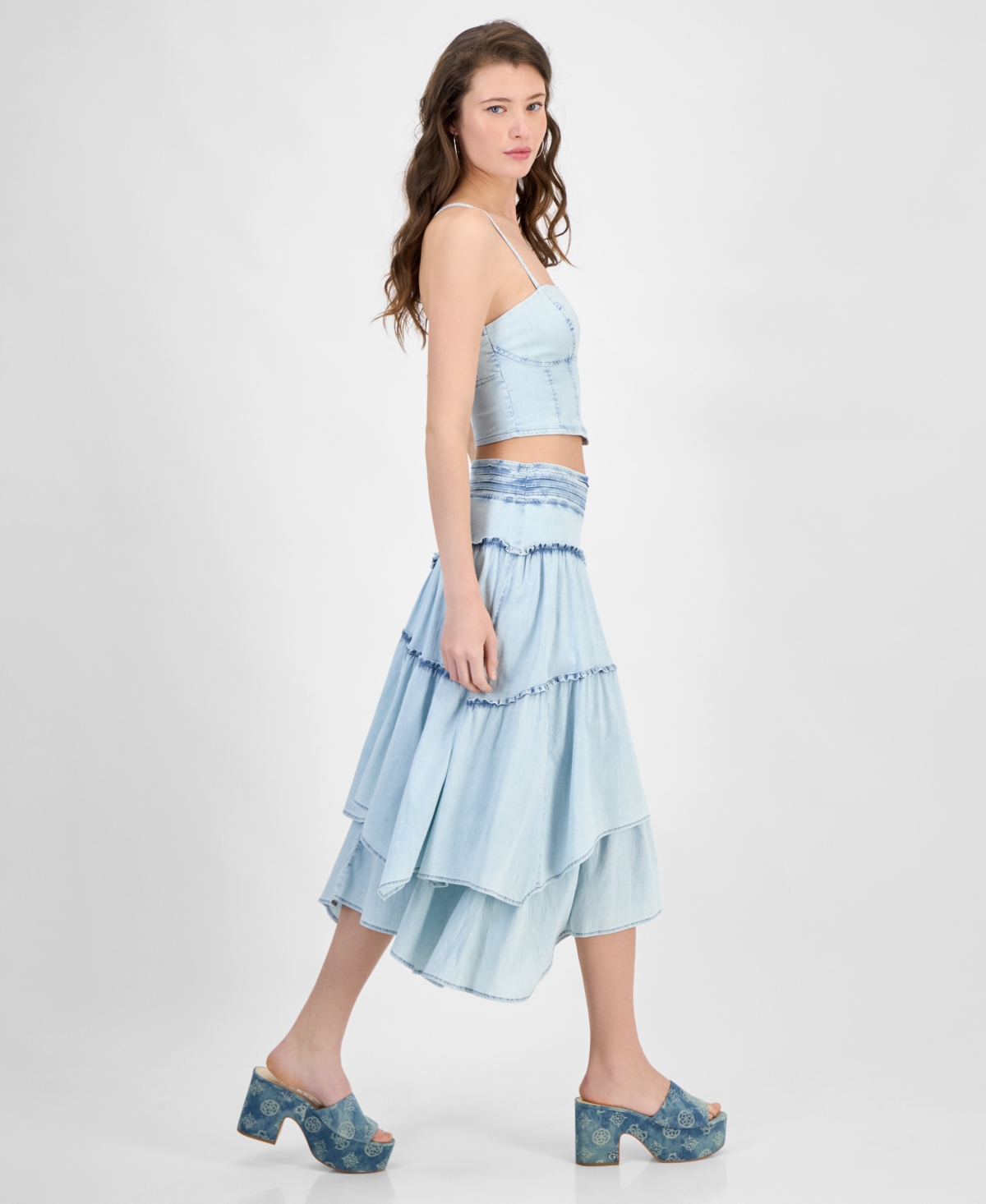GUESS WOMEN'S TANYA LAYERED DENIM MAXI SKIRT 