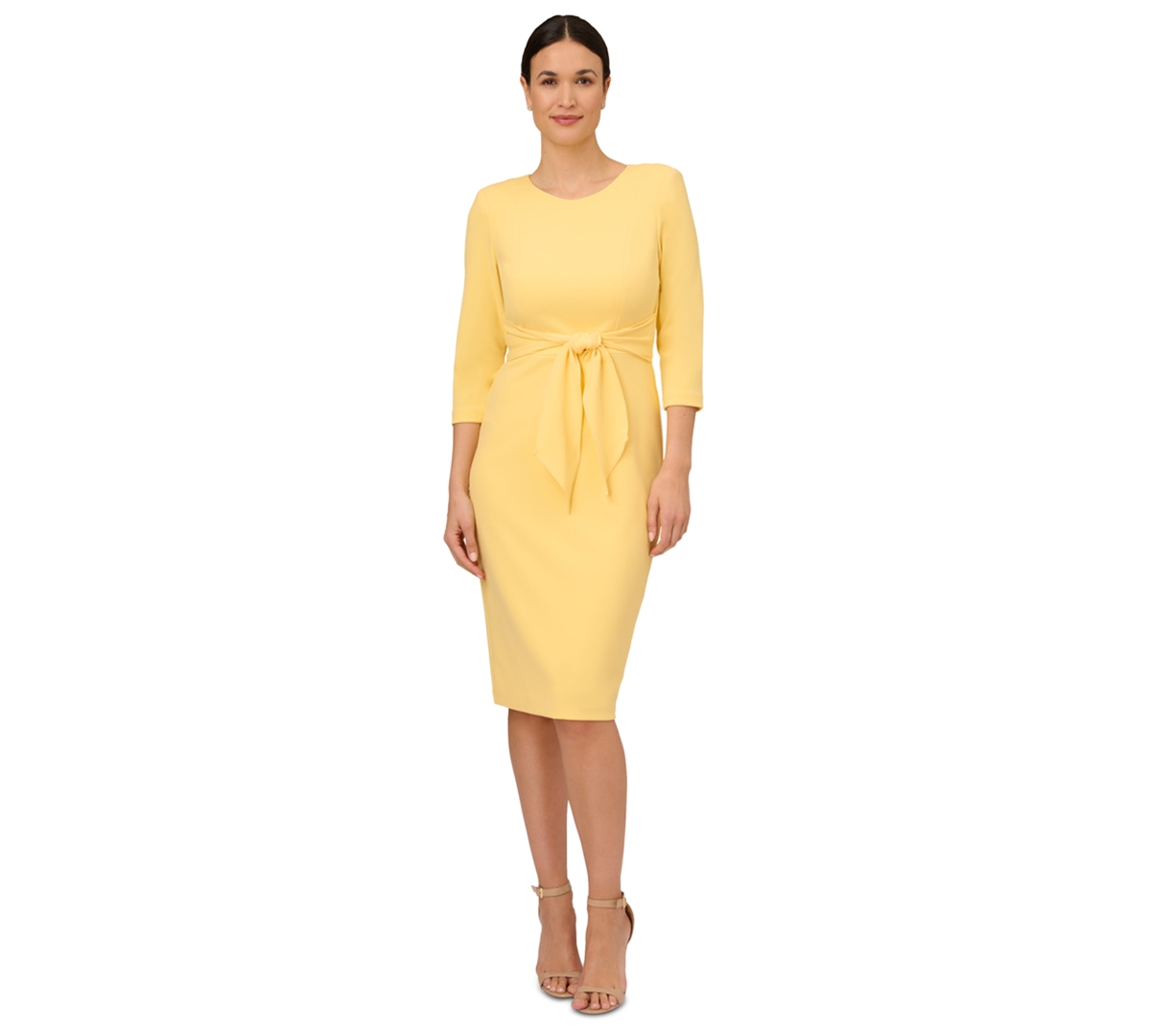 Women's Crepe Tie-Waist 3/4-Sleeve Sheath Dress - Orange Coral
