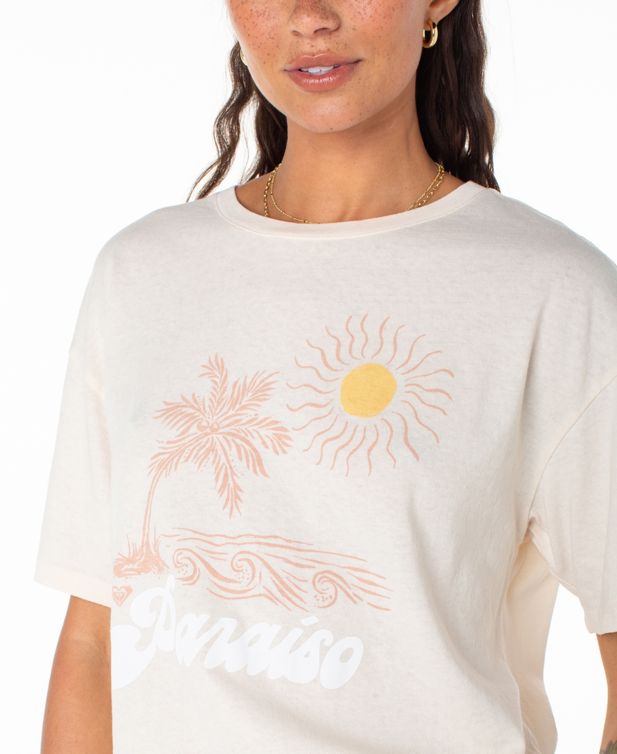 Roxy Paraiso Oversize Cotton Graphic T-shirt In Pink Champagne