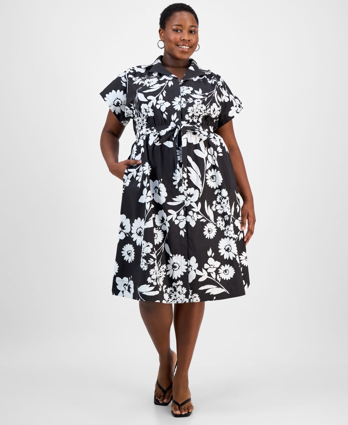 Sandra Darren Plus Size Printed Short-sleeve Shirtdress