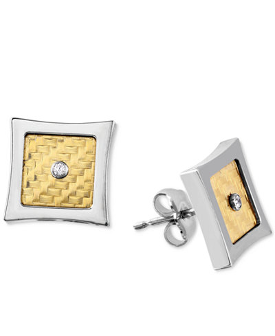 Men's Diamond Accent Stud Earrings in 18k Gold and Stainless Steel