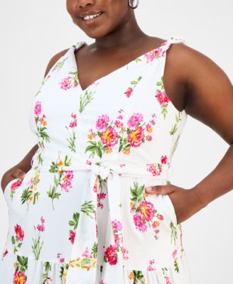Plus Size Floral V-Neck Sleeveless Maxi Dress
