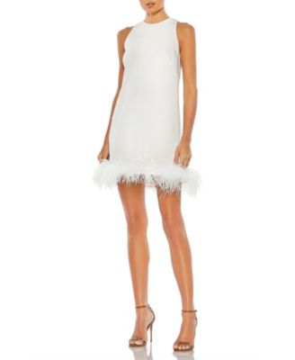 Women's Feathered Hem High Neck Sleeveless A Line Dress