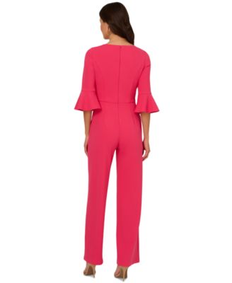 Women's Tie-Front Bell-Sleeve Knit Crepe Jumpsuit