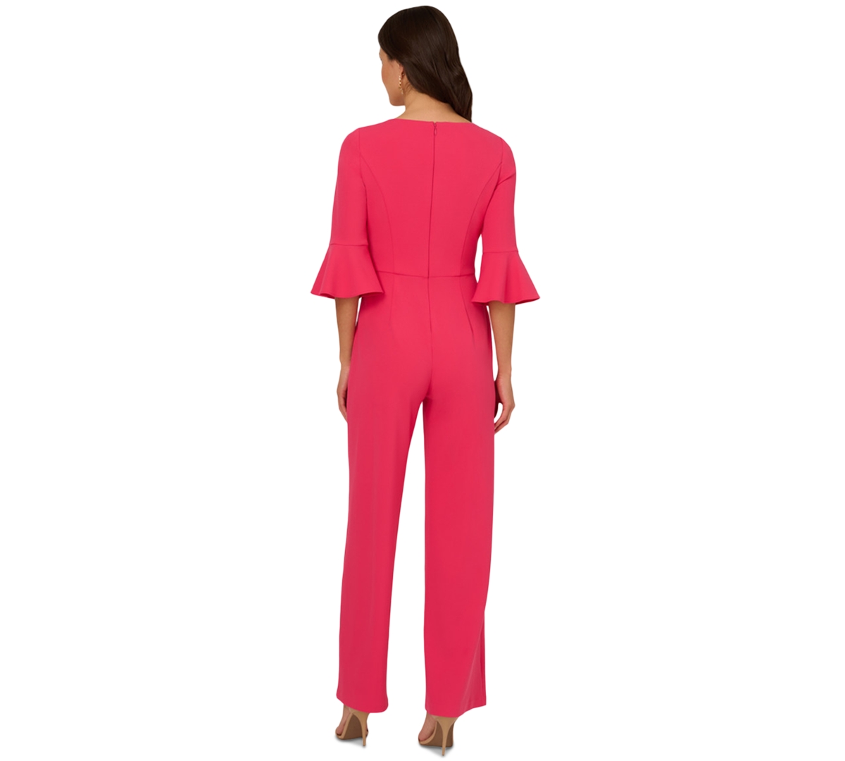 ADRIANNA PAPELL WOMEN'S TIE-FRONT BELL-SLEEVE KNIT CREPE JUMPSUIT 