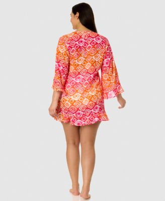 Plus Size Printed Flounce Tunic Swim Cover-Up