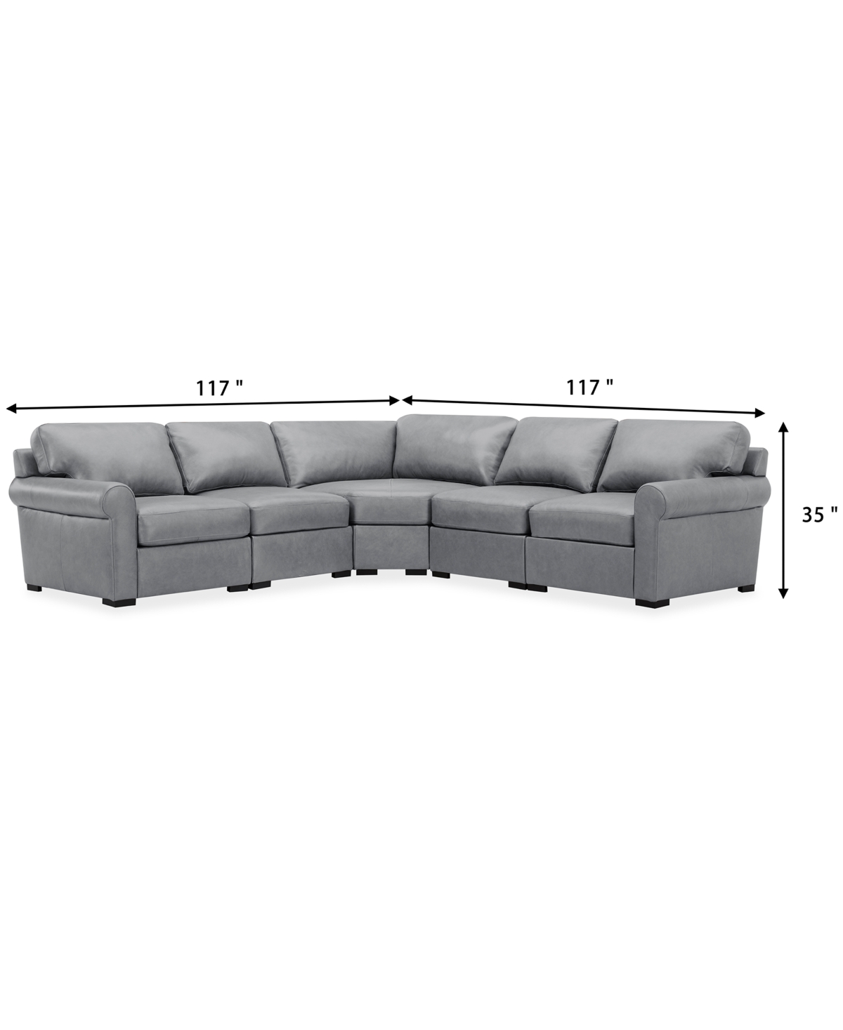 Macy's Radley Roll Arm 117" 5-pc. Leather Wedge Corner L Sectional, Exclusively At