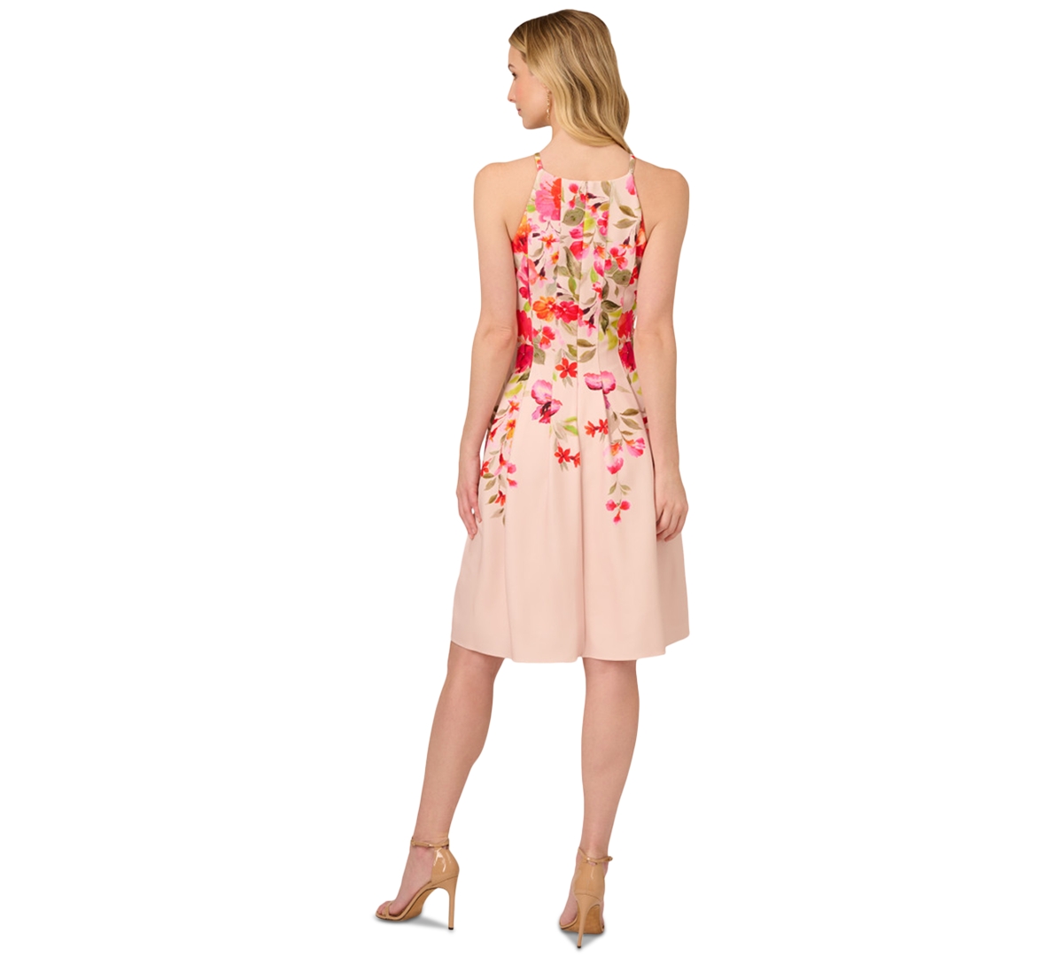 ADRIANNA PAPELL WOMEN'S FLORAL-PRINT PLEATED FIT & FLARE HALTER DRESS 