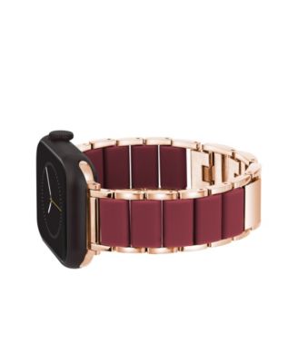 Women's Burgundy Rubberized Link with Rose Gold-Tone Alloy Metal Band for Apple Watch 44/45/46/49mm