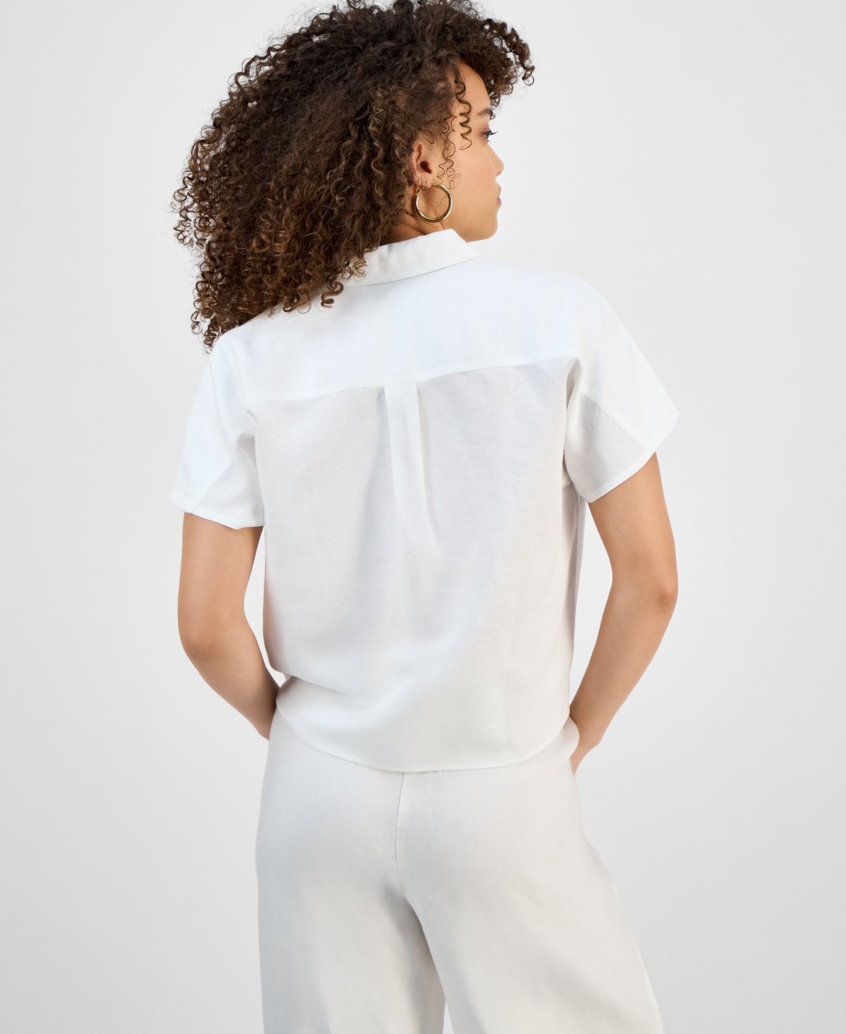 Inc International Concepts Petite Tie-hem Short-sleeve Blouse, Exclusive At Macy's