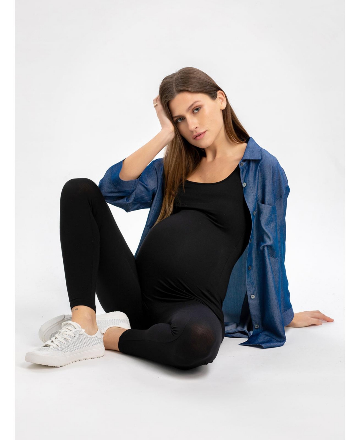 Pietro Brunelli Maternity Chambray Button-up Maternity Shirt In Avion Blue