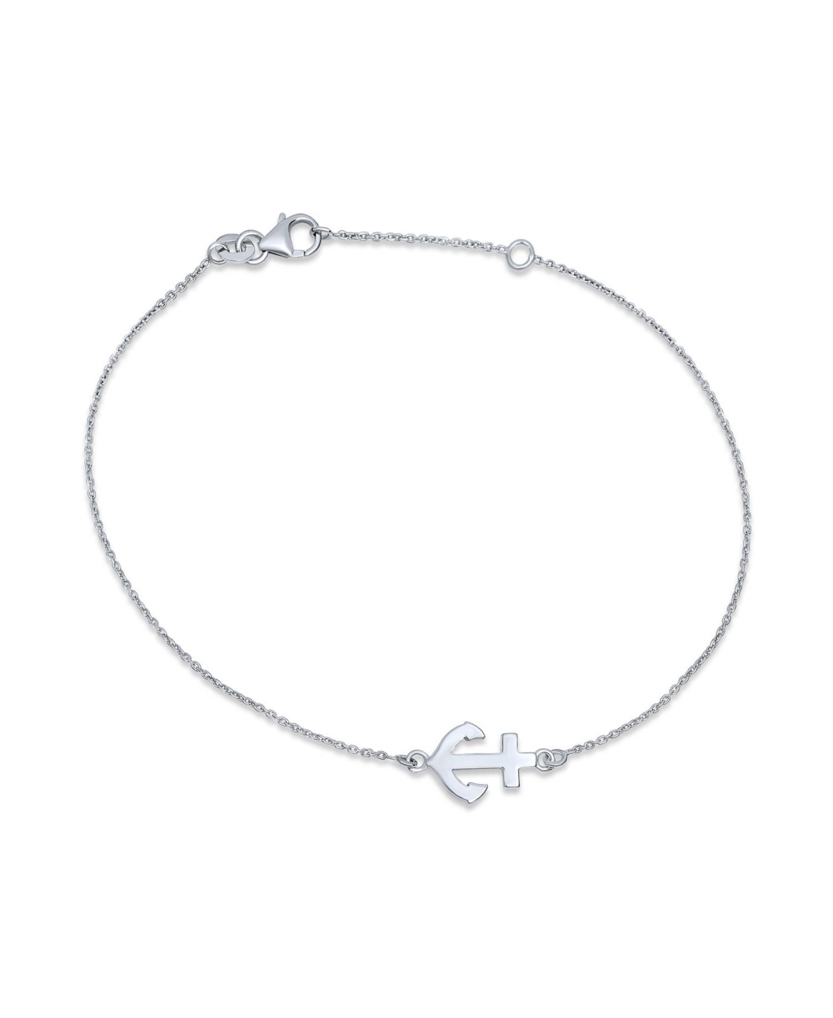 Nautical Ocean Sideways Boat Anchor Charm Anklet Ankle Bracelet .925 Sterling Silver Adjustable 9 To 10 Inch With Extender - Silver