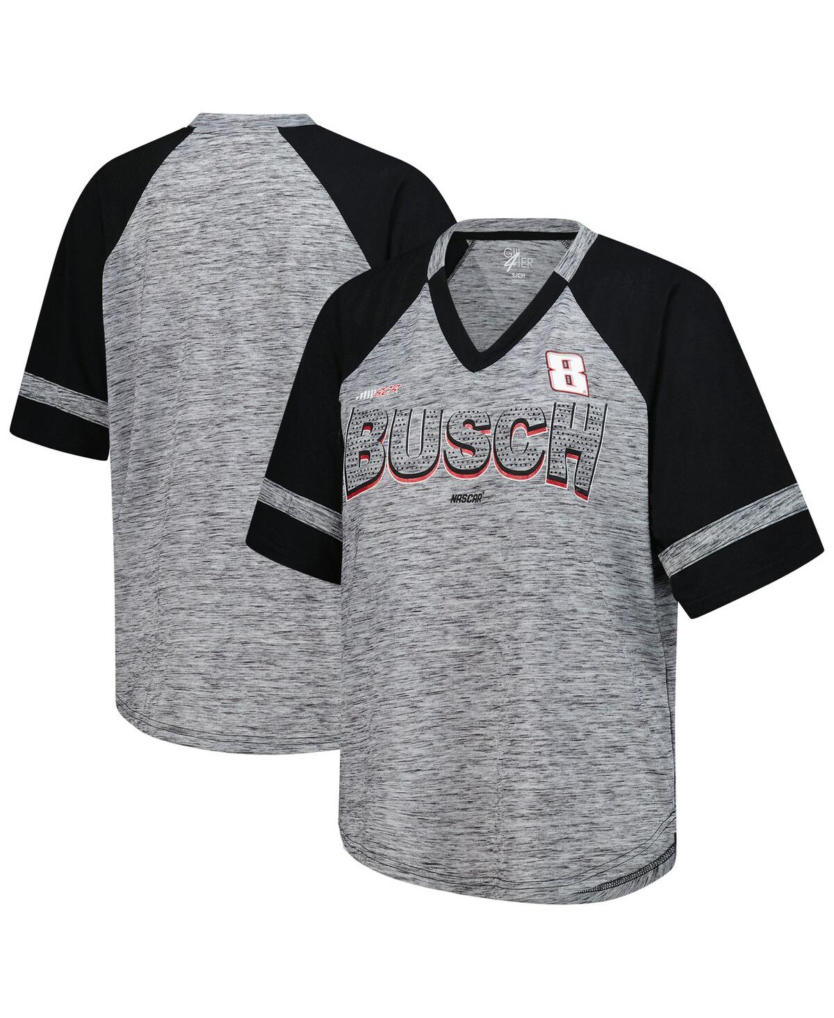 Women's Heather Gray Kyle Busch Hall of Fame Oversized Raglan V-Neck T-Shirt - Heather Gray