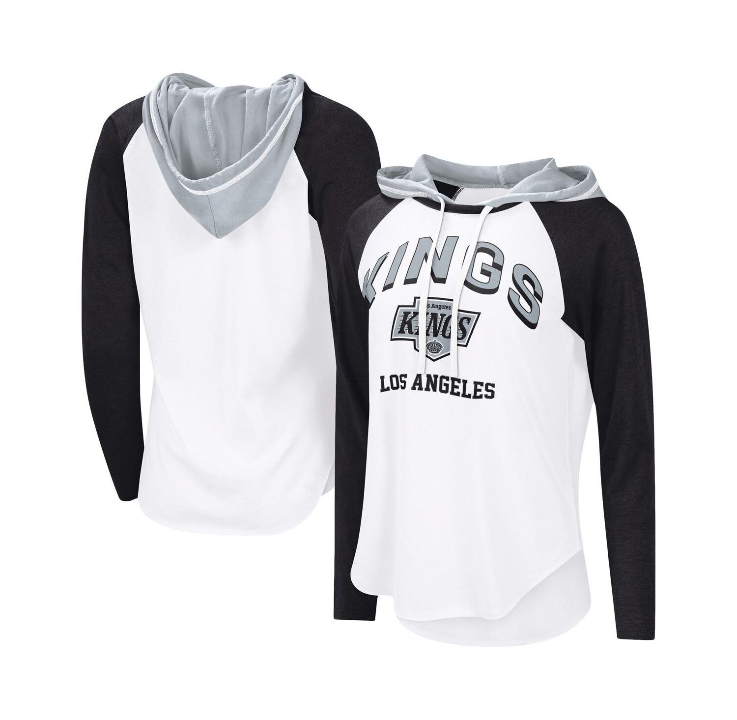 Women's White/Black Los Angeles Kings VIP Raglan Long Sleeve Hoodie T-Shirt
