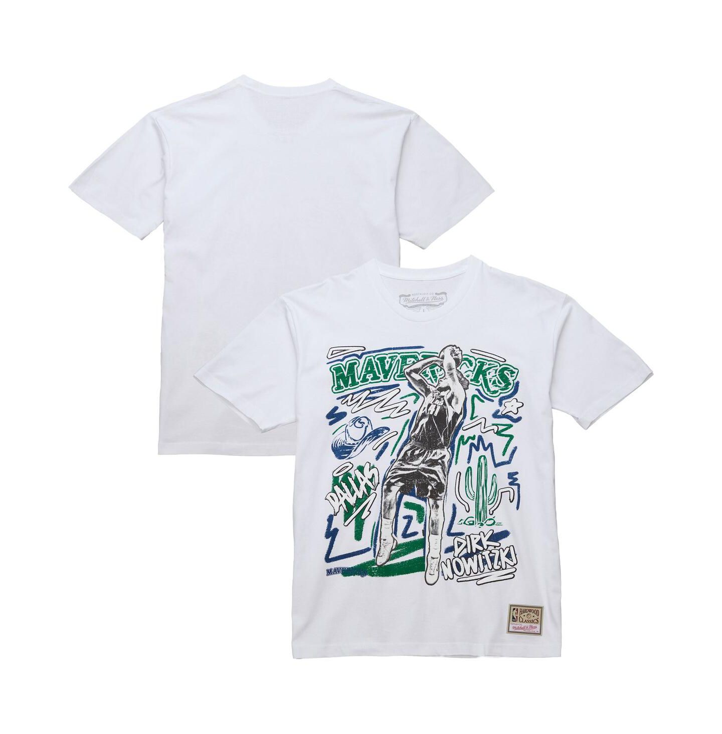 Мужская футболка Mitchell & Ness Dirk Nowitzki White Dallas Mavericks Hardwood Classics Chalked Up — фото 1