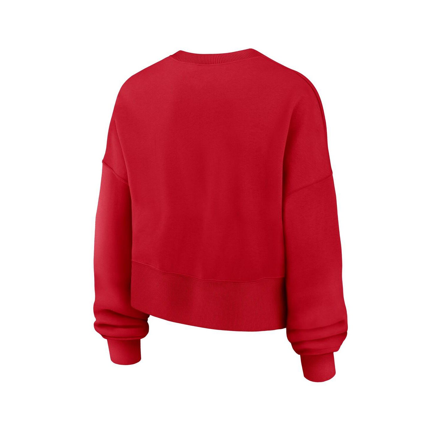 Women's Red Atlanta Braves Oversized Long Sleeve Cropped Pullover Sweatshirt