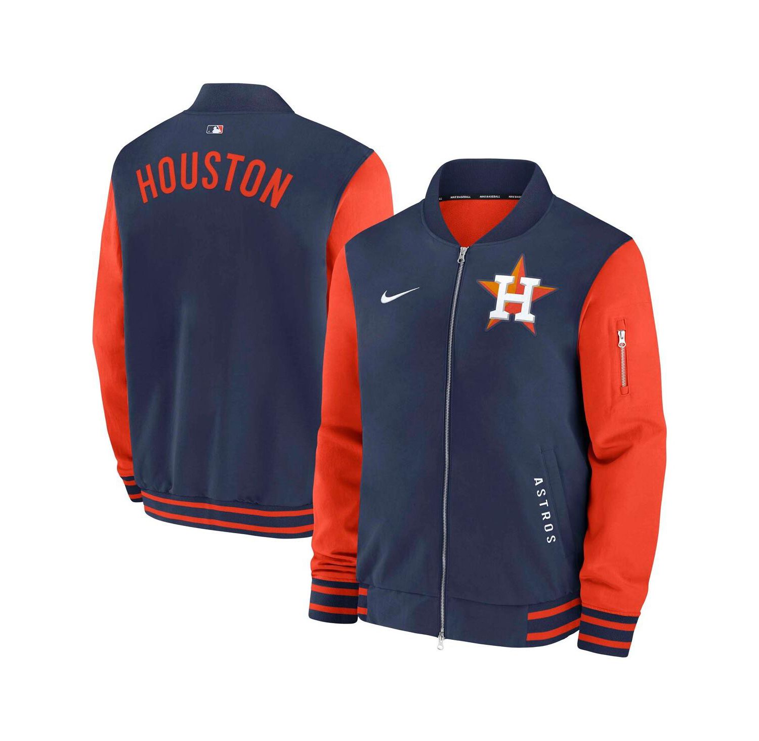 Men's Navy/Orange Houston Astros Authentic Collection Dugout Full-Zip Bomber Jacket