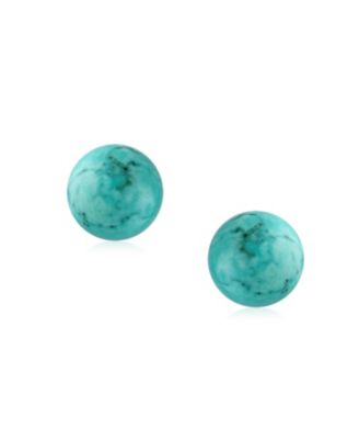Classic 10MM Natural Stone Bead Ball Stud Earrings .925 Sterling Silver