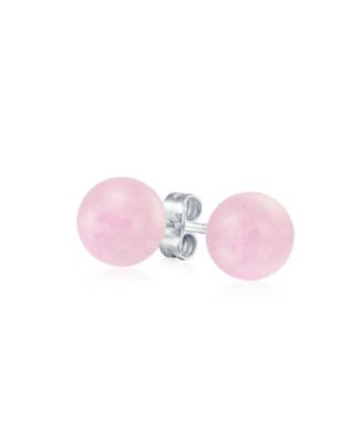 Classic 8MM Natural Stone Round Bead Ball Stud Earrings .925 Sterling Silver