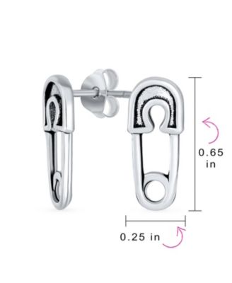 Inspirational Symbol Support For Displaced People Punk Rock Biker Jewelry Safety Pin Stud Earrings Oxidized .925 Sterling Silver