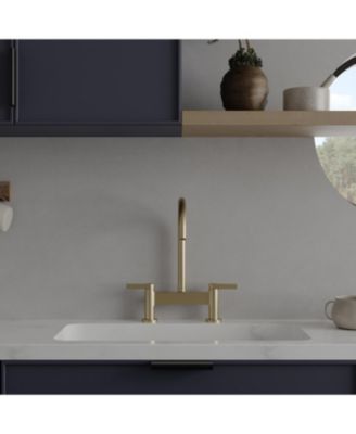 Modern Double Handle 2 Holes Deck Mount Bridge Kitchen Faucet With 360 Swivel Spout Sink Faucet In Brushed Nickel