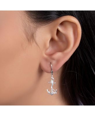 Tropical Beach Vacation Honeymoon Simple Nautical Boat Rope Anchor Lever Back Dangle Earrings .925 Sterling Silver