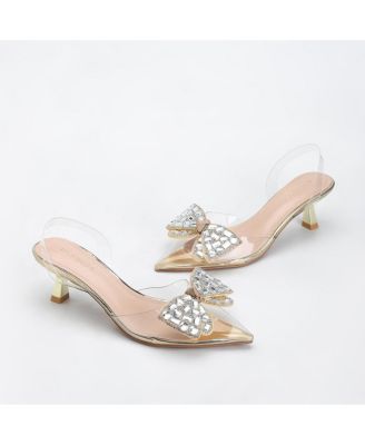 Women's Maxi88 Clear Upper Kitten Heels with Rhinestone Detail