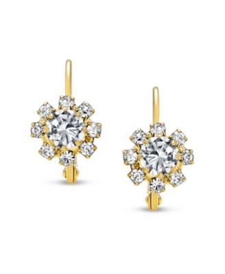 Flower Crystal Drop Earrings Gold Plated Brass Lever Back