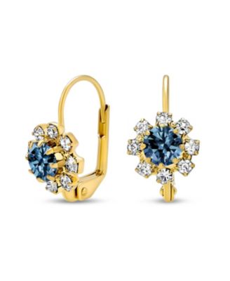 Flower Crystal Drop Earrings Gold Plated Brass Lever Back